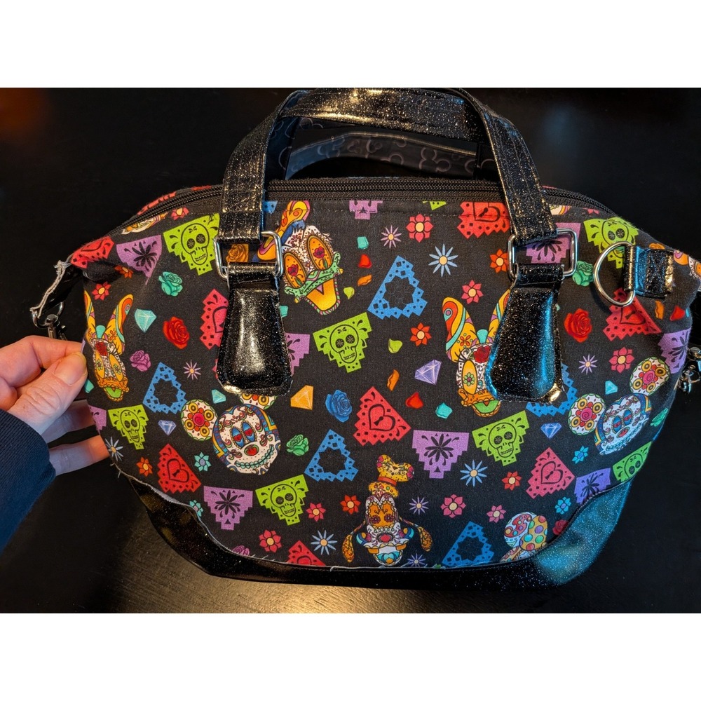 Disney Dia de los Muertos Sugar Skull Mickey Minnie Satchel Bag‎ Crossbody Black